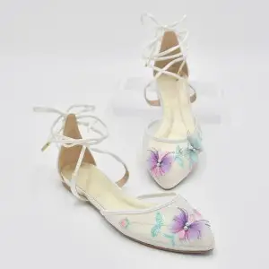 flower butterfly embroidered lace up flat party sandals