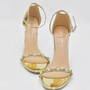 11cm stiletto gold leather strappy beaded party sandals