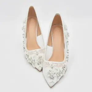 luxury beaded illusion lace stiletto heel bridal shoes