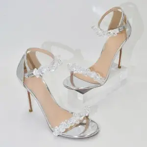 eye catching crystals stiletto heel silver party sandals