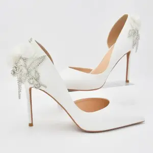 sparkling back beaded tassel high heel wedding pumps