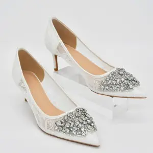 beased clear ivory lace stiletto heel wedding party shoes