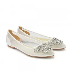 delicate crystal beaded clear mesh bridal evening flats