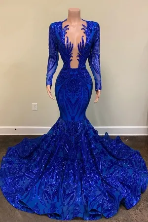 jagged plunging neckline unique blue sequin prom dress