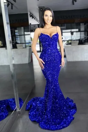 sparkly royal blue sequin mermaid military ball dress