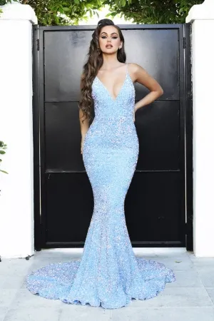 dazzling iridescent metallic sequin military ball dress