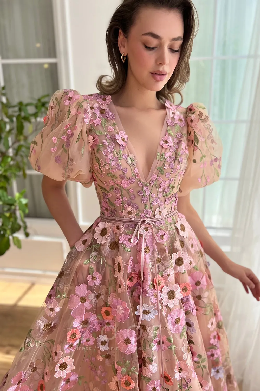 fairy blush 3d flower puff sleeve v neck prom dress fairy blush 3d flower puff sleeve v neck prom dress