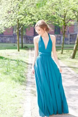 elegant turquoise jersey multi way long bridesmaid dress