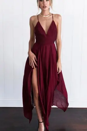 ethereal burgundy chiffon ankle length evening dress