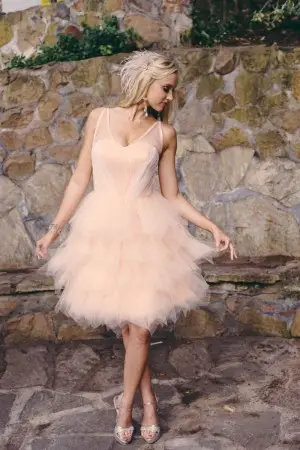 nude color tiered tulle cute cocktail homecoming dress