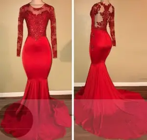 alluring beaded red lace and spandex mermaid prom dress