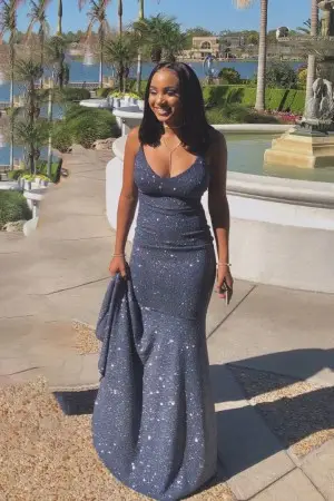 shimmering gray metallic spandex mermaid long prom dress