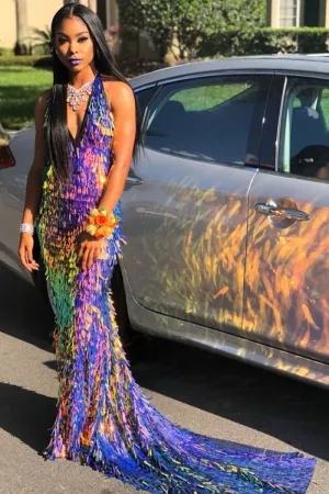 sparkly iridescent sequin african american prom dress