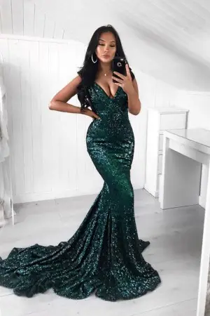 simply sparkly hunter green sequin mermaid prom dress