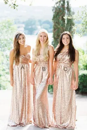 shiny champagne sequin long mismatched bridesmaid dresses