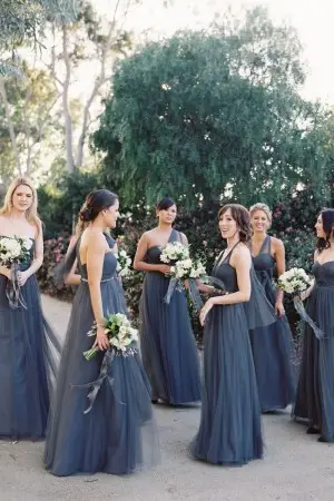 dark steel tulle convertible a line bridesmaid dresses