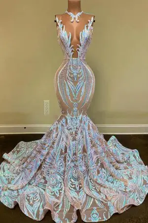 iridescent pink blue sequin african american prom dress