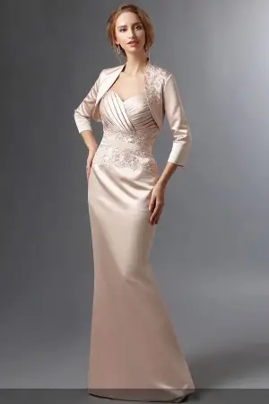 lustrous champagne satin long mother dress with jacket