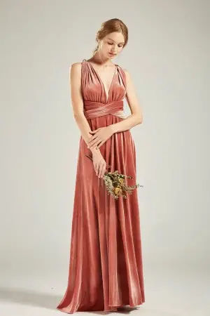 multiway straps english rose velvet long bridesmaid dress