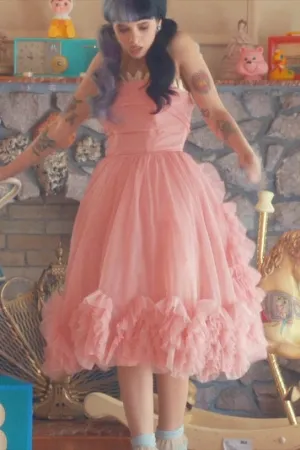 melanie martinez ruffled pink short birthday dress