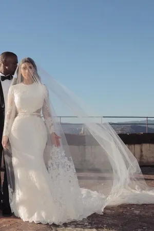 kim kardashian lace cut out waist mermaid wedding dress