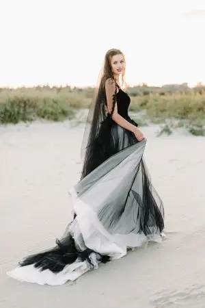 black velvet lace and white tulle gothic bridal dress