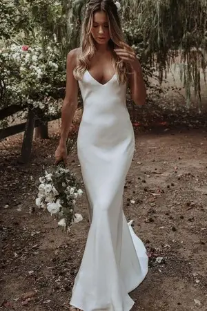 minimalist satin summer bridal shower wedding dress