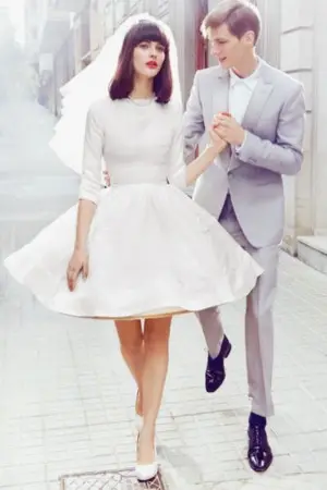 ballet design white short engagement dress 34 sleeves