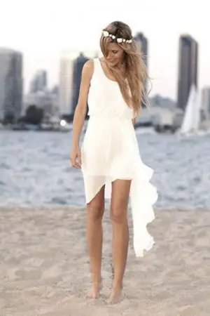 asymmetrical ivory chiffon bridal informal dress