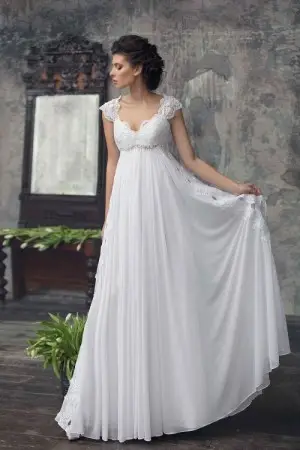 beaded empire waist lace chiffon informal bridal dress
