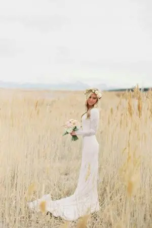 vintage inspired white lace destination wedding dress