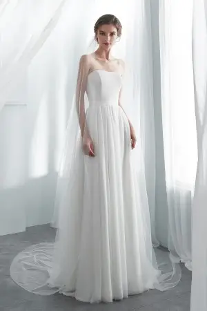 modern ivory white a line bridal gown with lace bolero