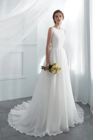 sleeveless satin ivory white organza princess bridal gown