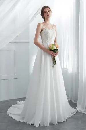 beaded floral lace ivory white organza wedding dress