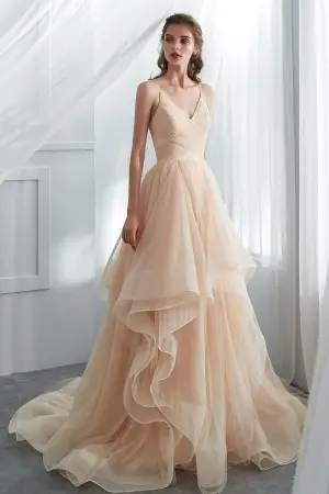 shimmering champagne glitter tulle modern wedding gown