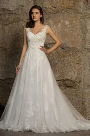 handmade beaded lace cap sleeve winter bridal gown