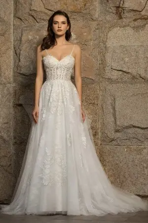 visible boning illusion corset sweetheart wedding gown