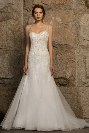 beaded satin and tulle vintage mermaid wedding dress