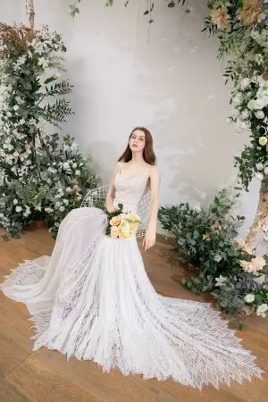 geometry lace beige wedding dress