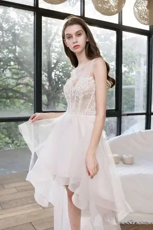 sexy high low informal bridal dress with spaghetti straps