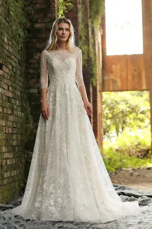 beaded sophisticated lace overlay designer bridal dress