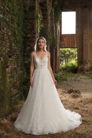 beaded lace luminescent glitter luxury wedding dress