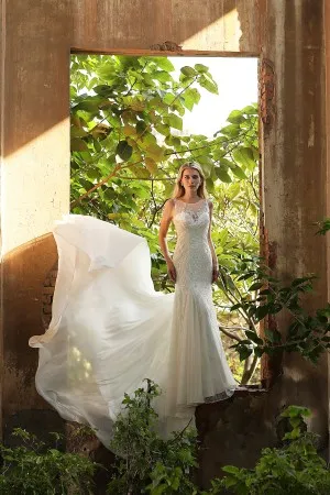 luxury beaded illusion neck mermaid fall wedding dress