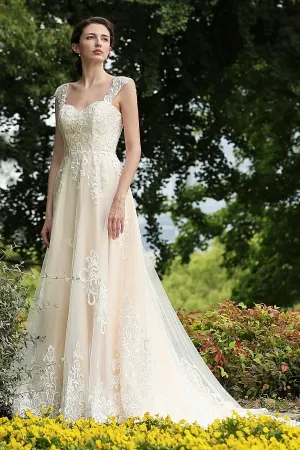elegant sweetheart princess straps champagne bridal gown