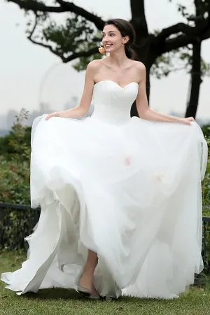 cute 3d flower adorned off white tulle spring bridal gown