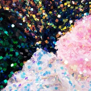 iridescent color rhombus square sequin prom dress fabric