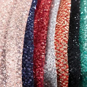 shiny metallic glitters glued mesh dressmaking fabric
