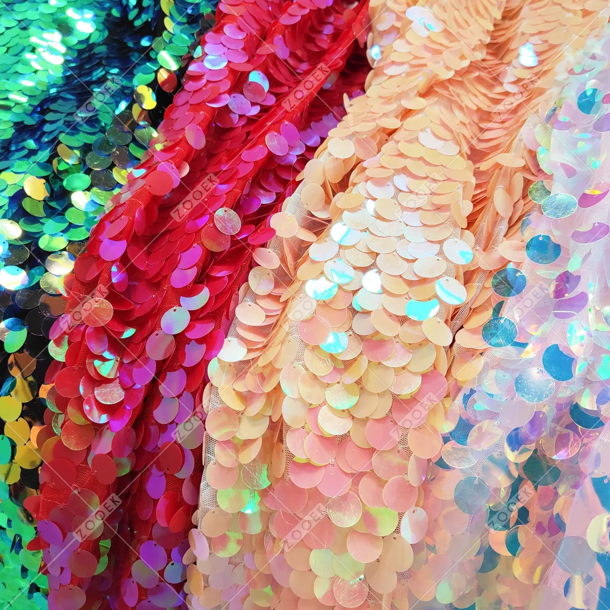bling iridescent color 18mm large size scale round sequin fabric