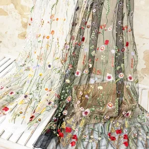 multi color wildflower embroidery fabric for sewing diy