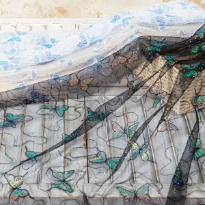 sequin butterfly embroidered mesh fabric for sale by the yard
